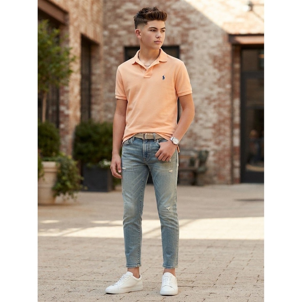 Polo Ralph Lauren Kids Boys Peach Orange Short Sleeve Cotton Pique Shirt L 14-16